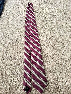 Calvin Klein Burgundy and Silver Striped Men's Tie